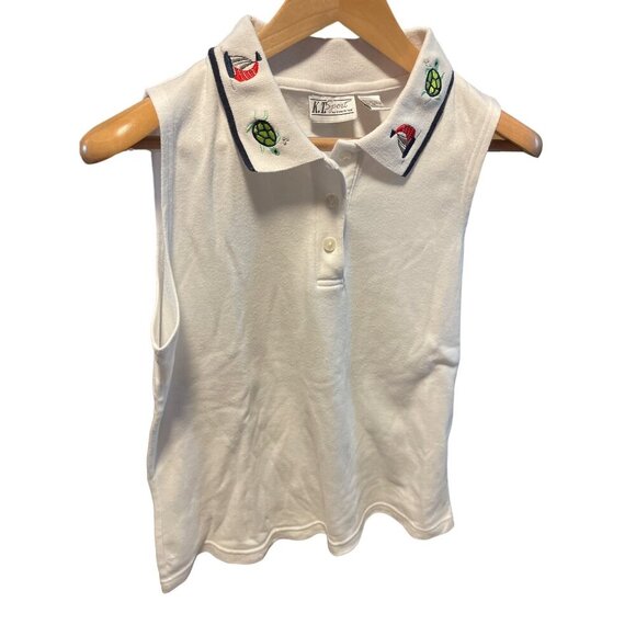 K.T. Sport Kenneth Too! White Sleeveless Nautical Embroidered Collared Polo SZ M - Picture 2 of 7